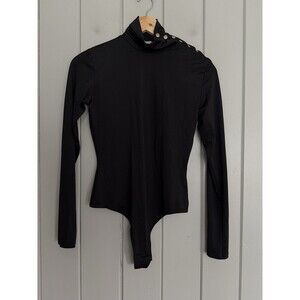 Amanda Uprichard Bodysuit S Small Mock Neck Button Neck Long Sleeves Black